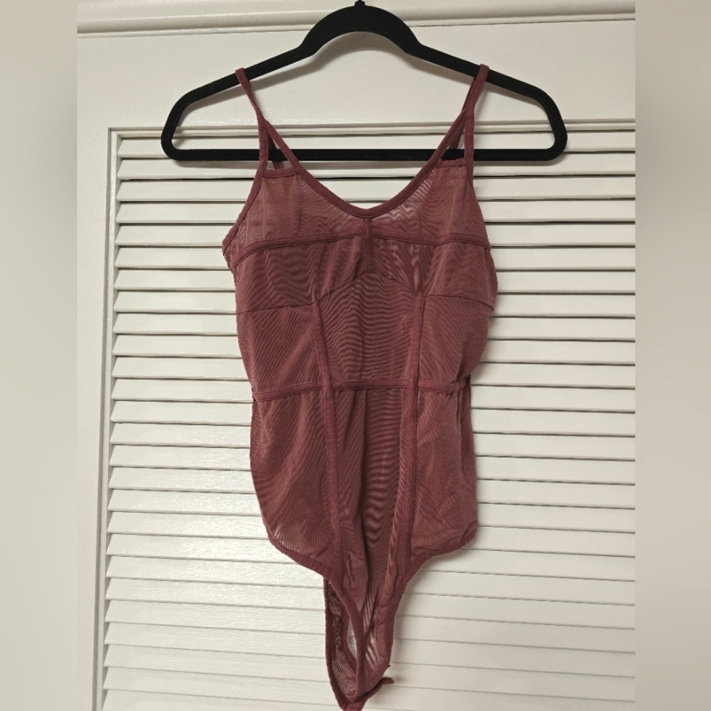 Bozzolo - Redish Pink Sheet Mesh Lightweight Bodysuit With Adjustable Straps